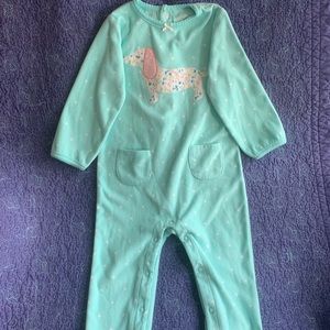 Carter's Polka Dot Fleece Onesie Dog Applique Long Leg and Sleeve Snap Closures